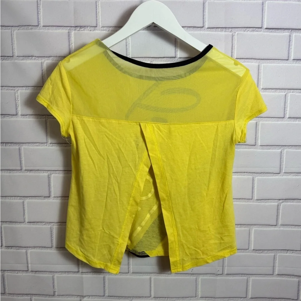 Justice Active Girls Yellow Black Graphic Athletic Top Built-In Sports Bra /Sz 8